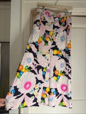 Vintage Floral Button-Front A-Line Skirt